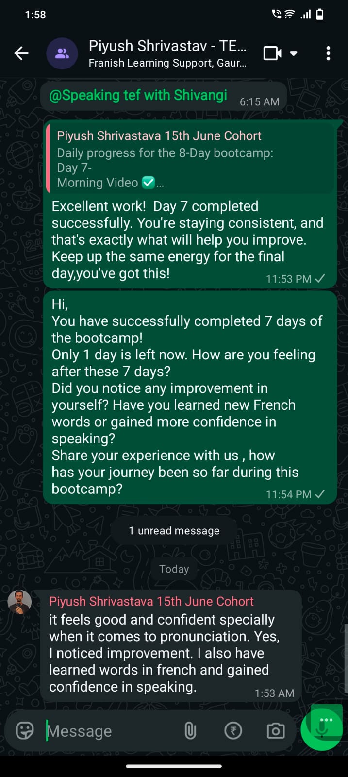 WhatsApp message from Piyush