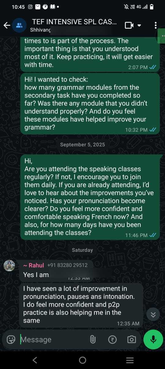 WhatsApp message from Rahul