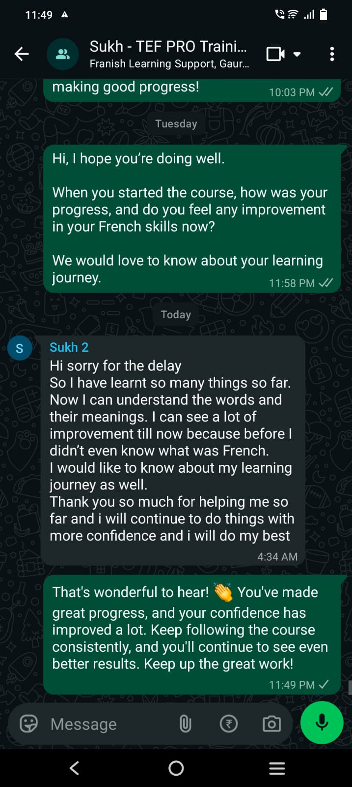 WhatsApp message from Sukh